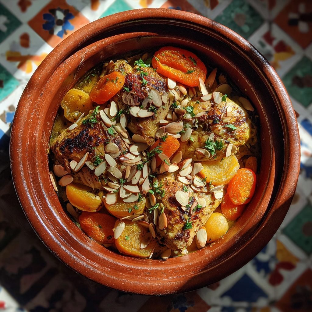 Marokkanische Hähnchen-Tajine mit Aprikosen und Mandeln