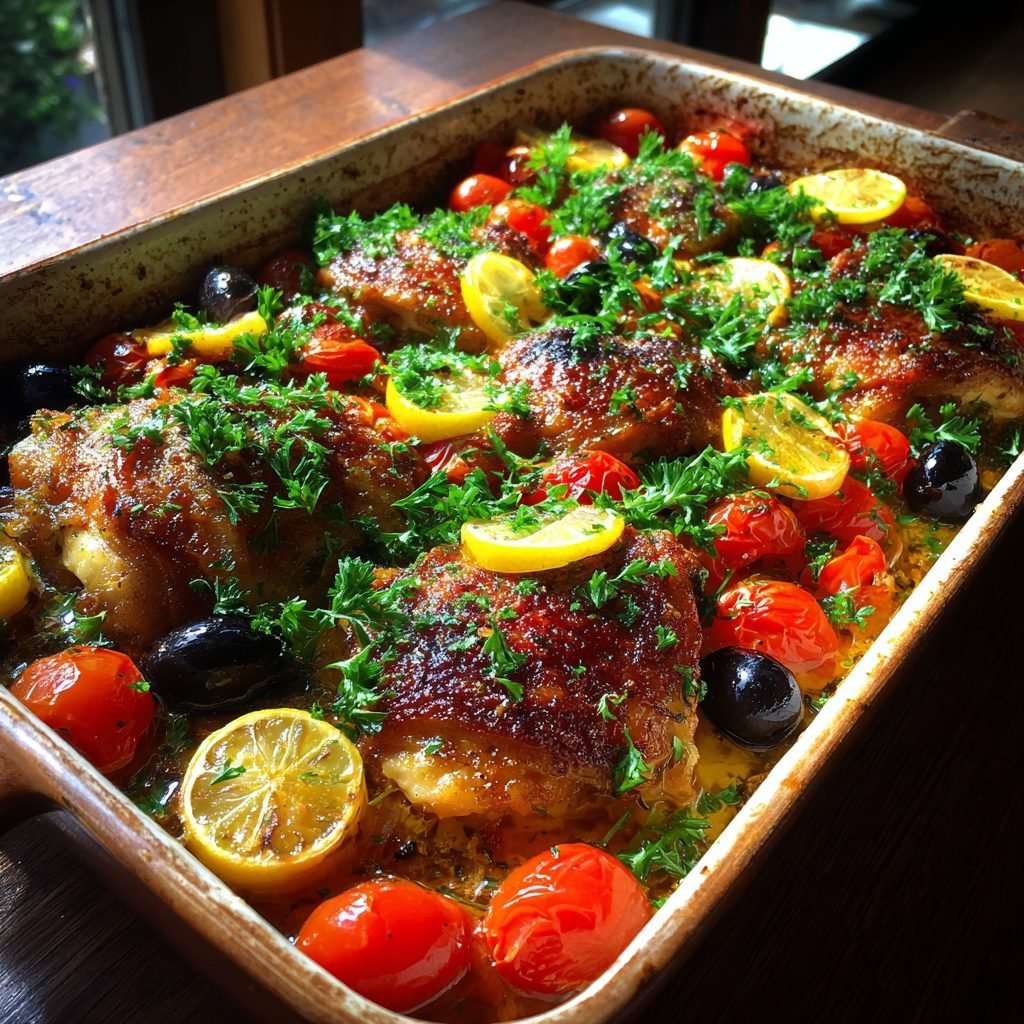 Mediterranes Zitronen-Hähnchen mit Oliven und Kirschtomaten