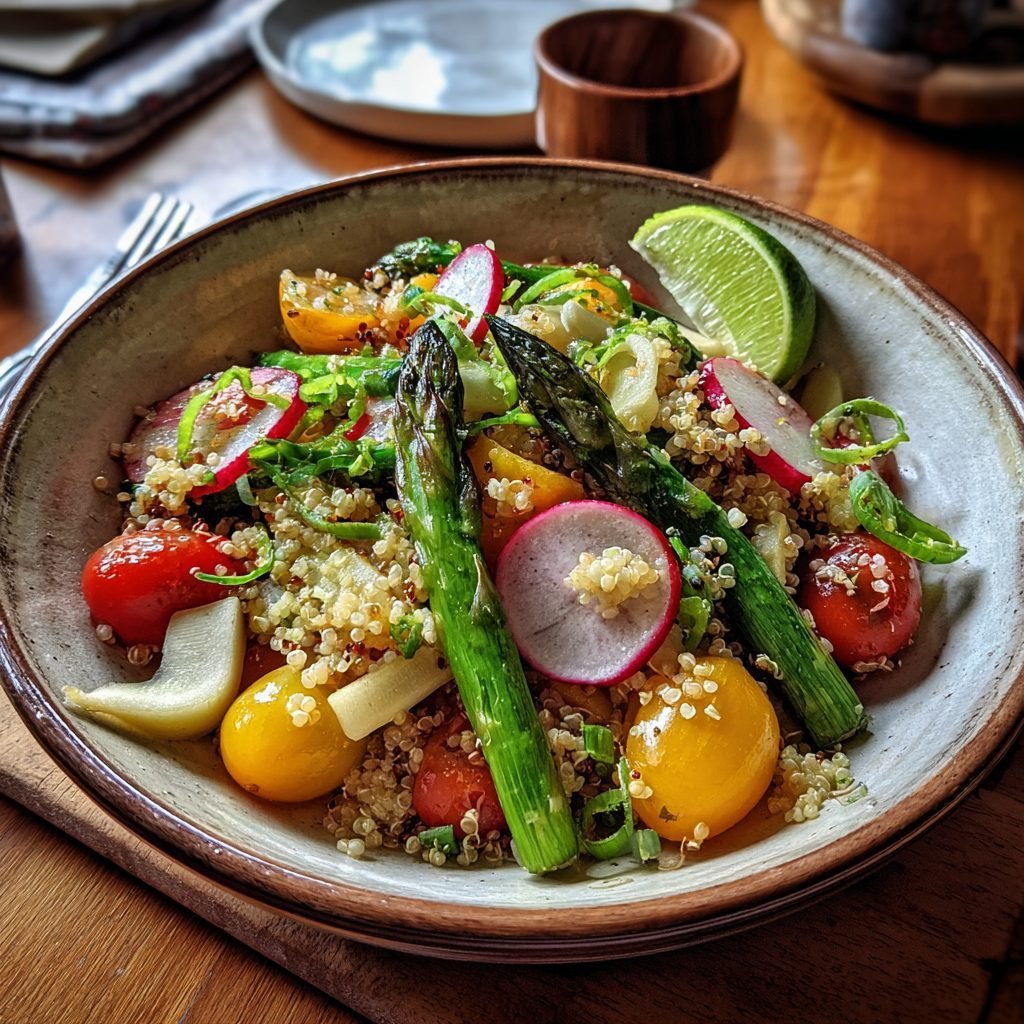 Quinoa-Salat mit grünem Spargel und Radieschen-Kräuter-Dressing