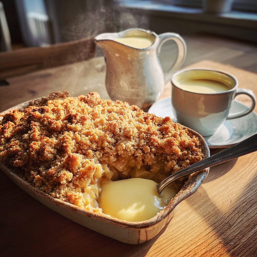 Rhabarber-Crumble mit Vanillesauce