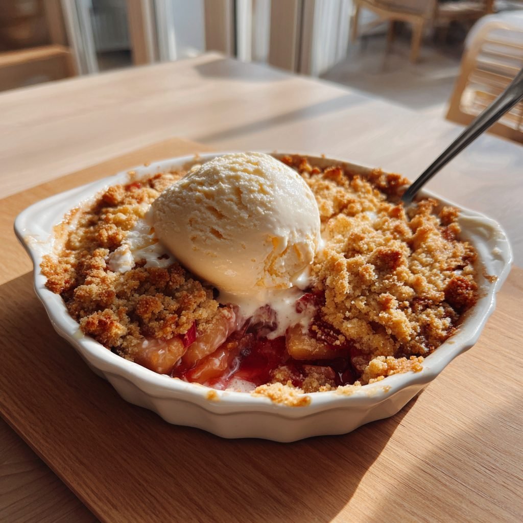 Rhabarber-Erdbeer-Crumble mit Haferflocken