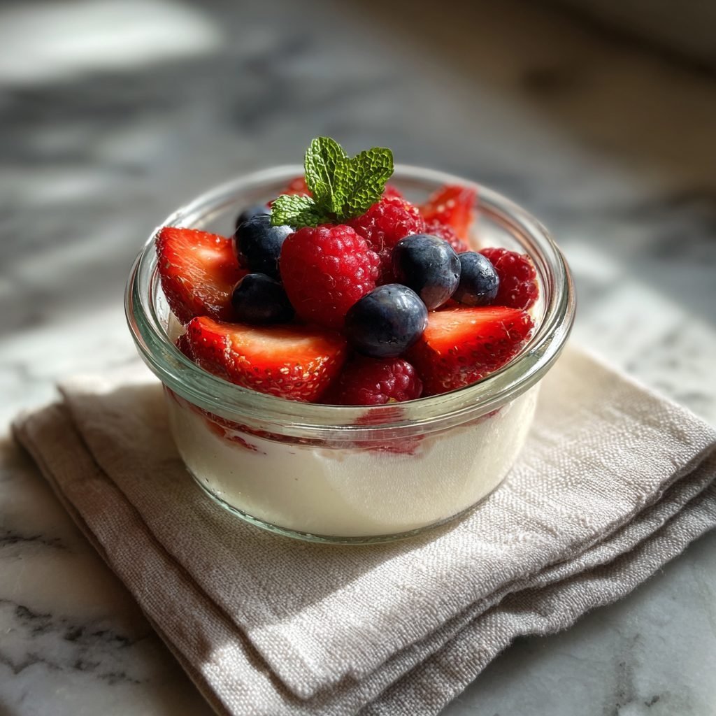 Vegane Holunderblüten-Panna Cotta mit frischen Beeren