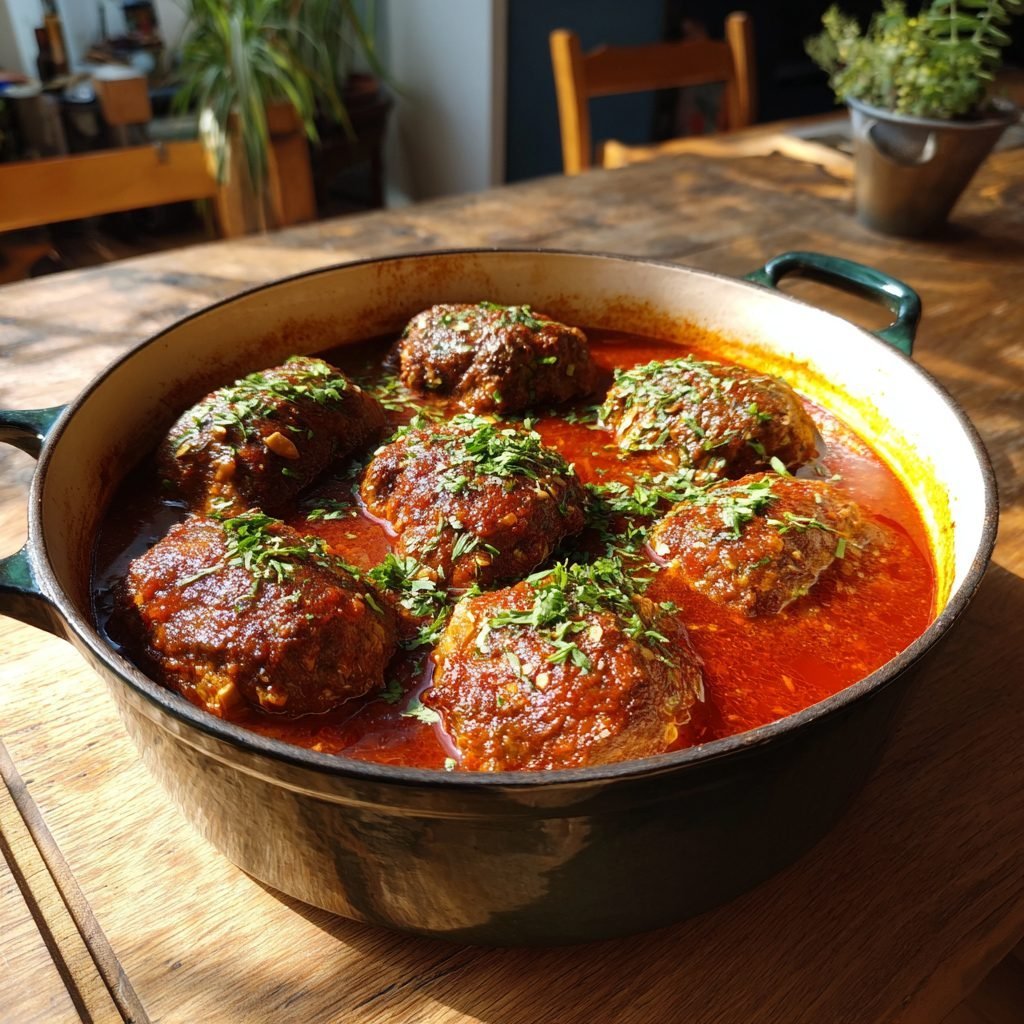 Vegetarische Kohlrouladen mit Reis-Pilz-Füllung und Tomatensauce