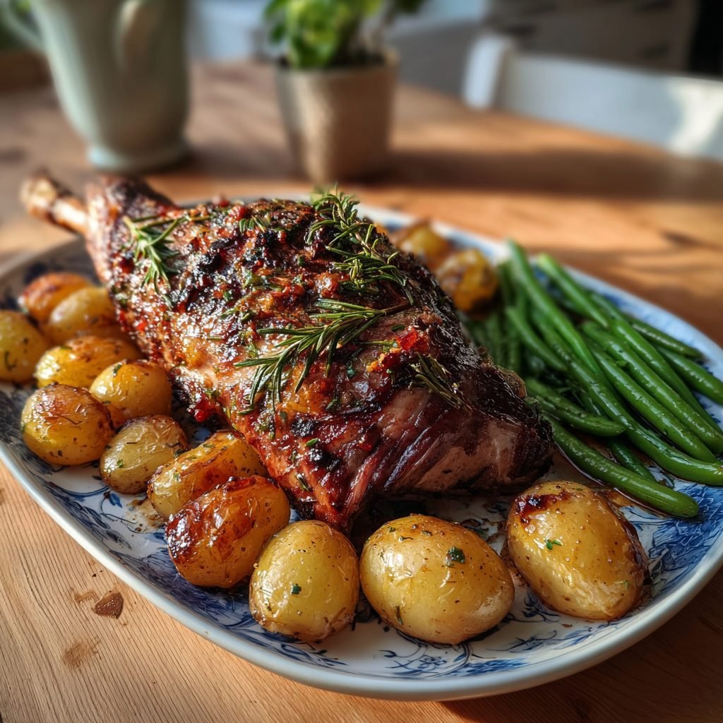 Zarte Lammkeule mit Rosmarin und Knoblauch