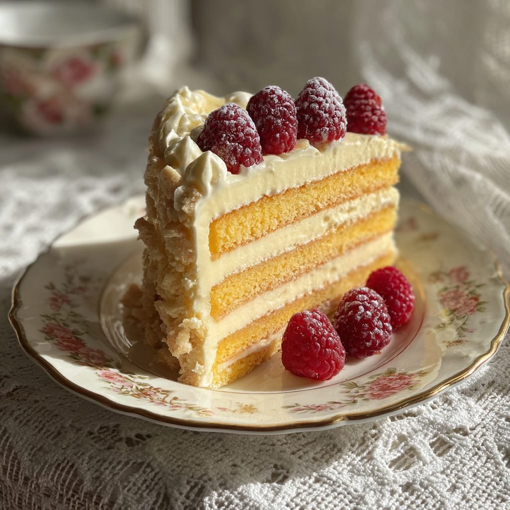 Alkoholfreie Vanille-Creme Torte mit Himbeeren (Eierlikör-Stil)