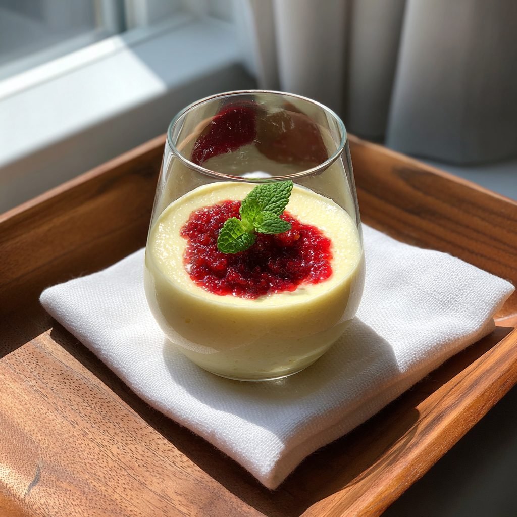 Cremige Alkoholfreie Eierlikör-Mousse mit Rhabarberkompott