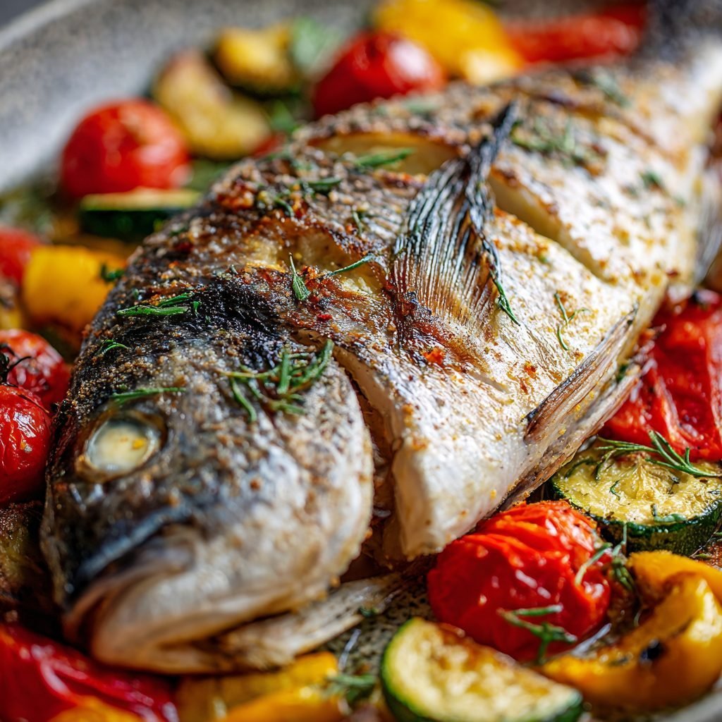 Dorade im Salzteig mit mediterranem Gemüse