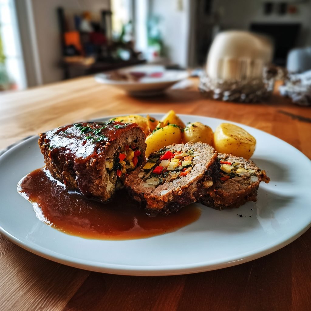 Falscher Hase aus Rinder- und Hähnchenhackfleisch mit Gemüsefüllung