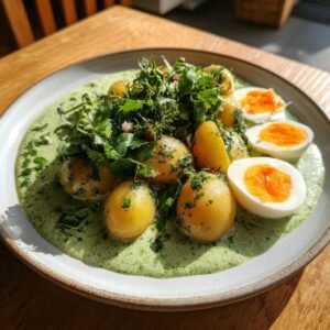 Frankfurter Grüne Soße mit neuen Kartoffeln und gekochten Eiern