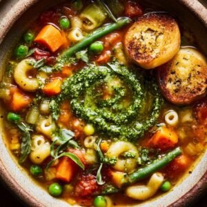 Frühlings-Minestrone mit Pesto und Crostini