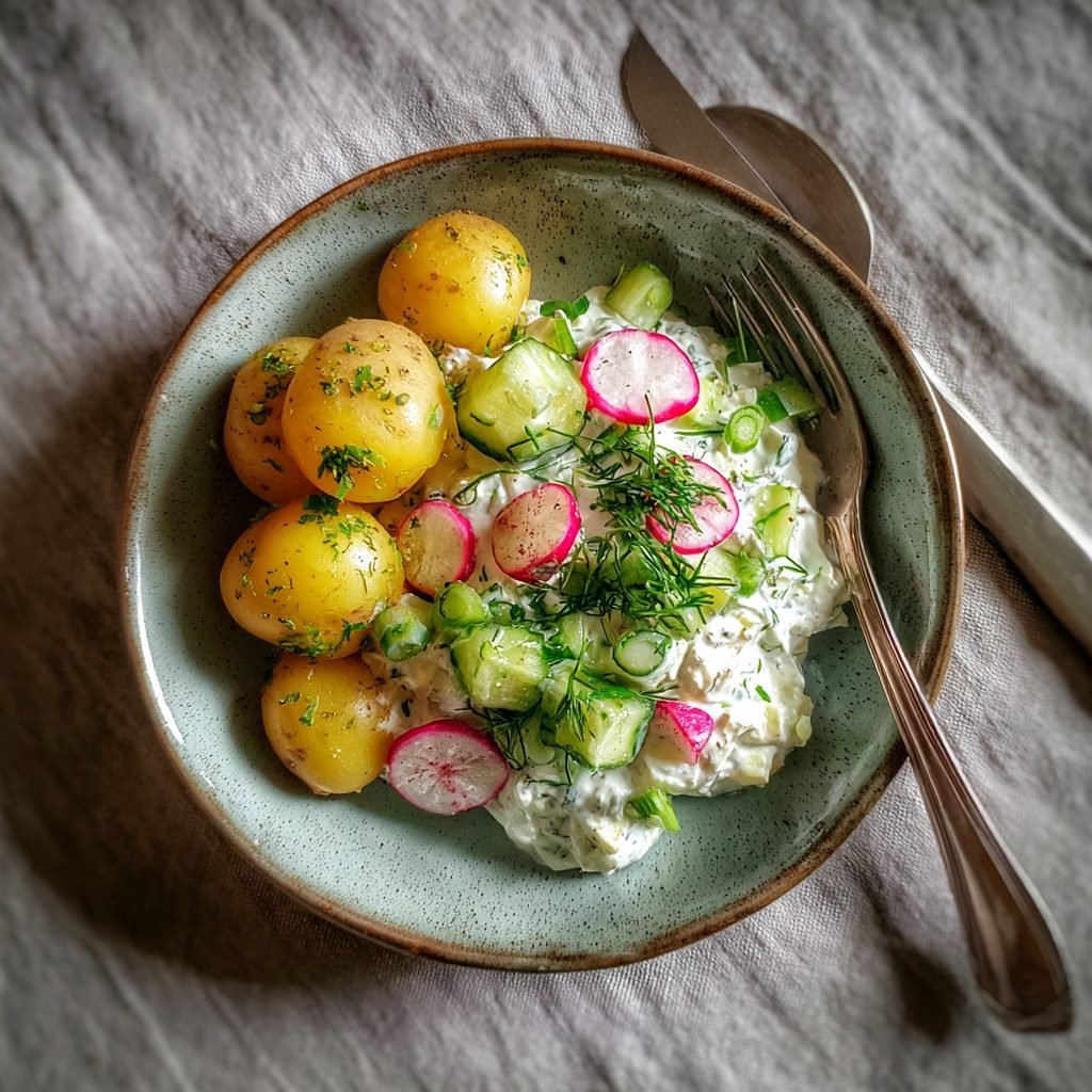 Frühlingsgemüse-Quark mit Pellkartoffeln