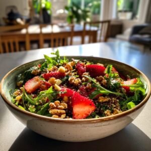 Frühlingshafter Quinoa-Salat mit Erdbeeren und Rucola