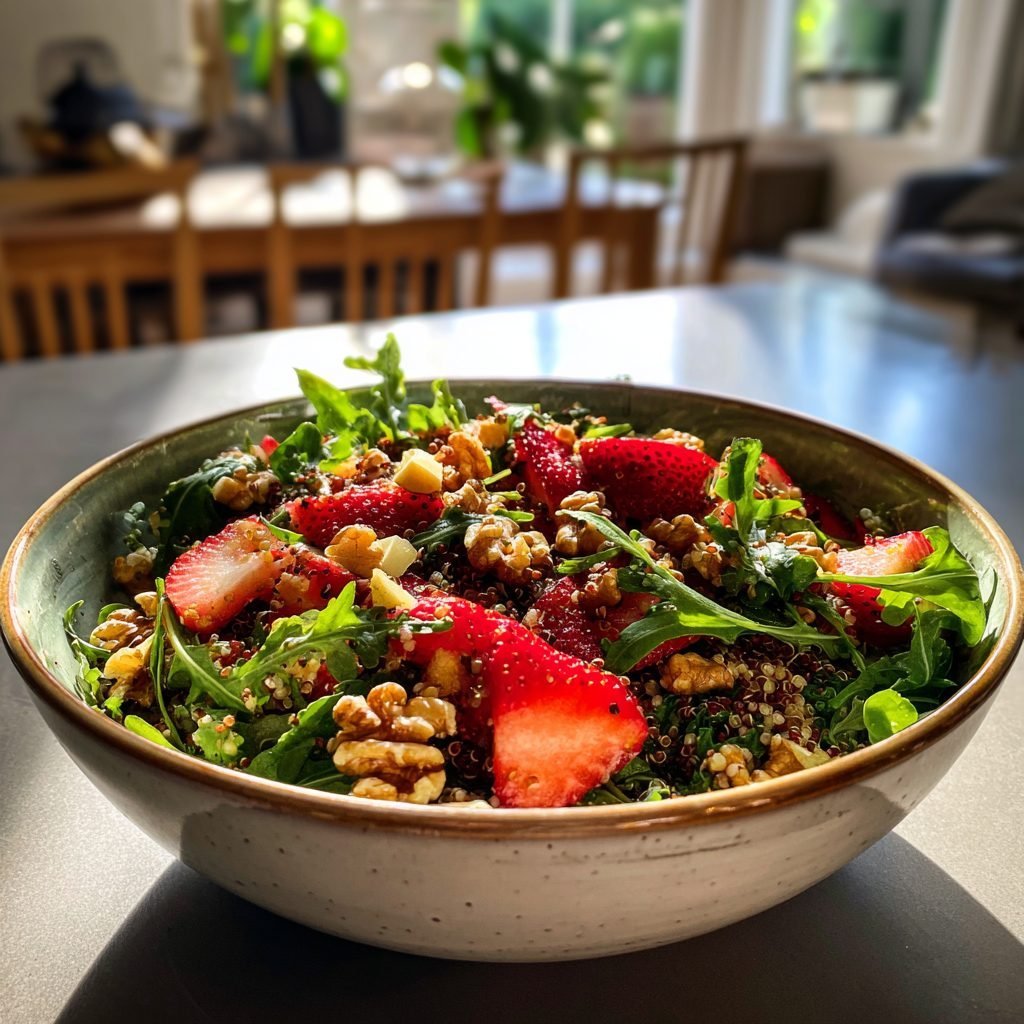 Frühlingshafter Quinoa-Salat mit Erdbeeren und Rucola
