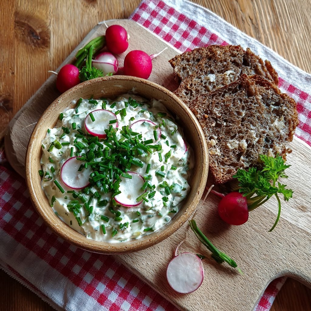 Frühlingskräuterquark mit Radieschen und Roggenbrot