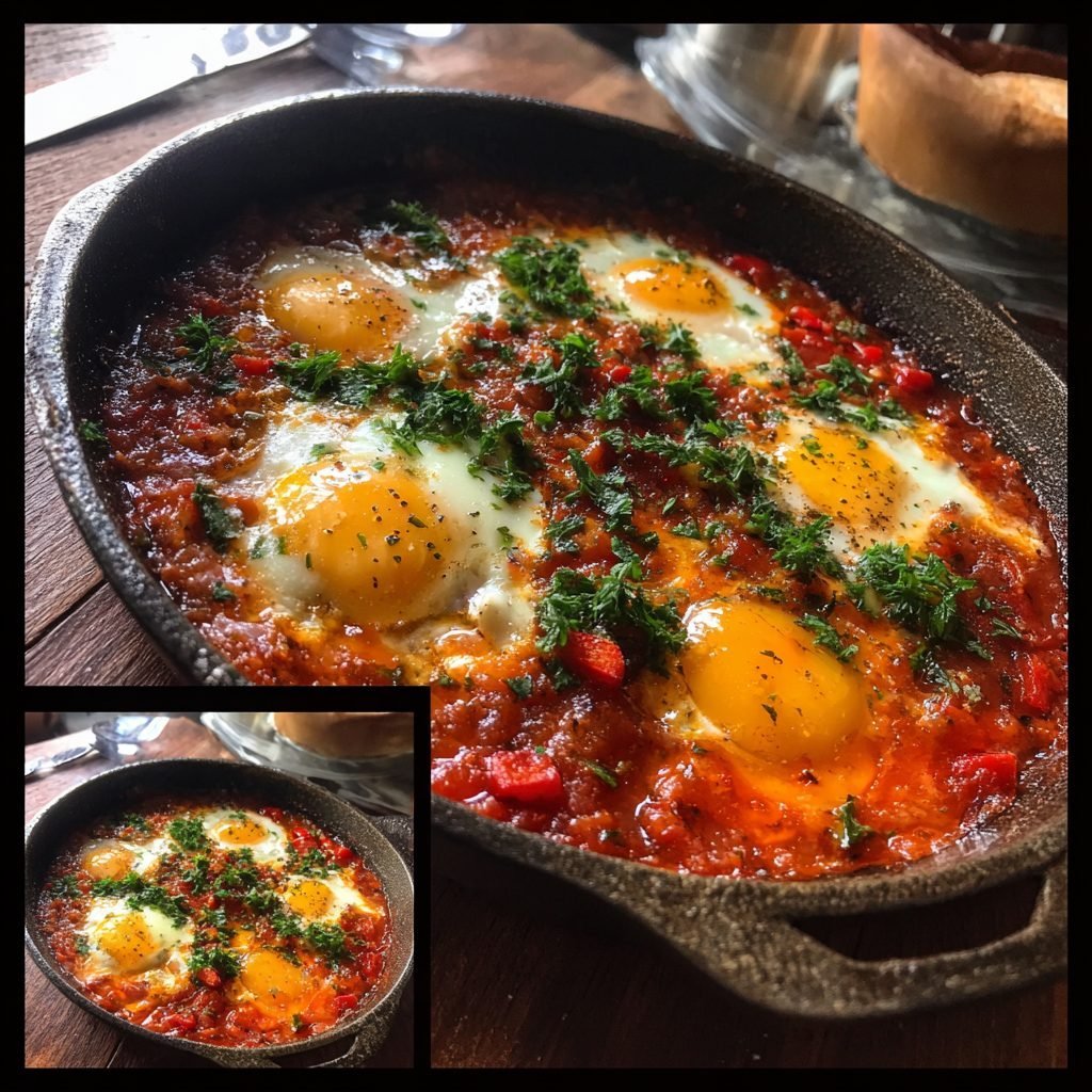 Gebackene Eier in würziger Tomatensauce
