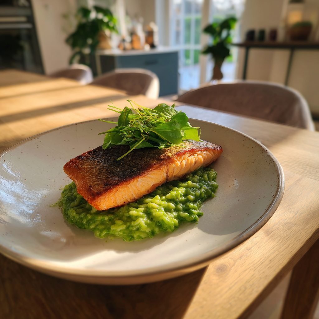 Gebackenes Lachsfilet mit Bärlauchrisotto
