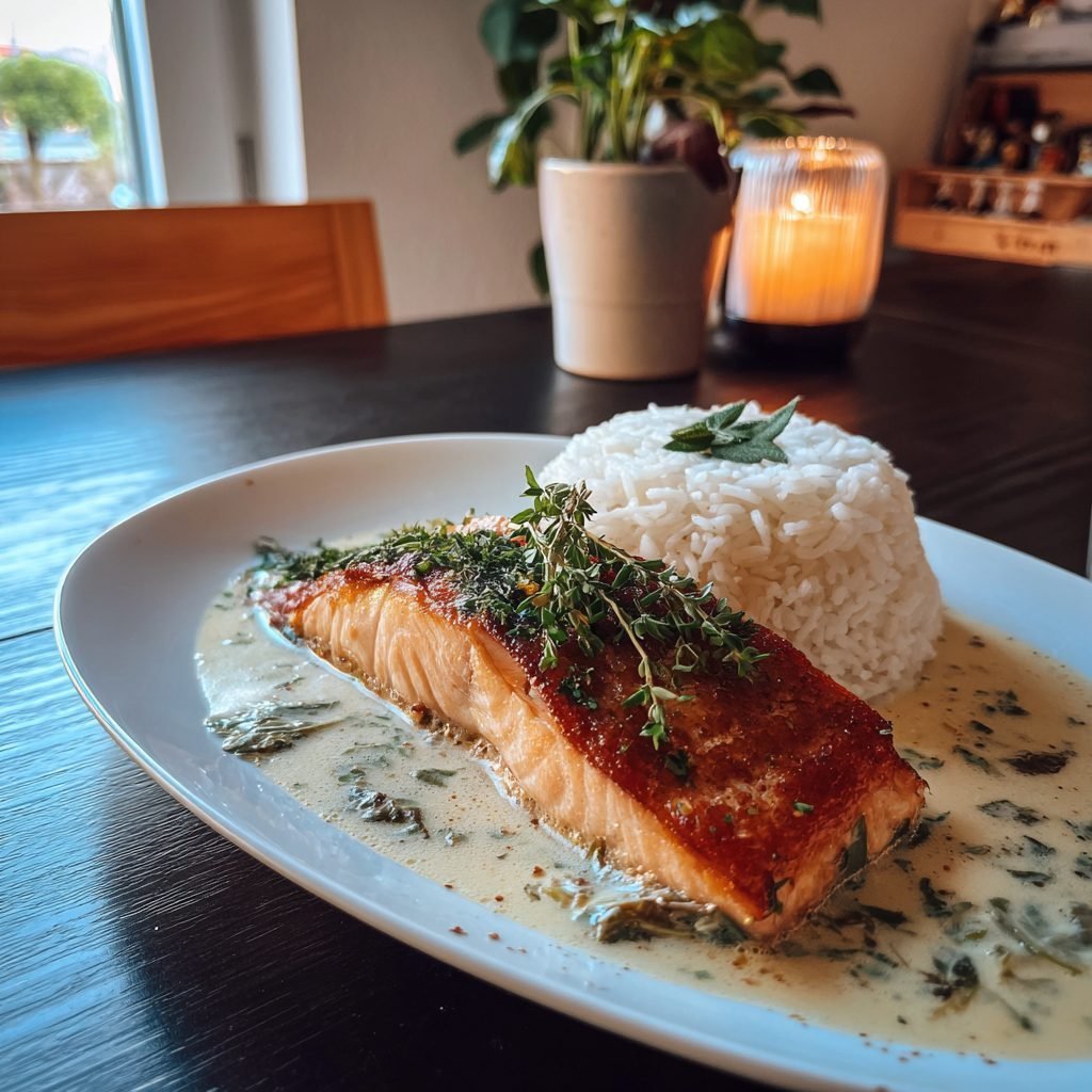 Gebratenes Lachsfilet auf cremigem Rahm-Wirsing