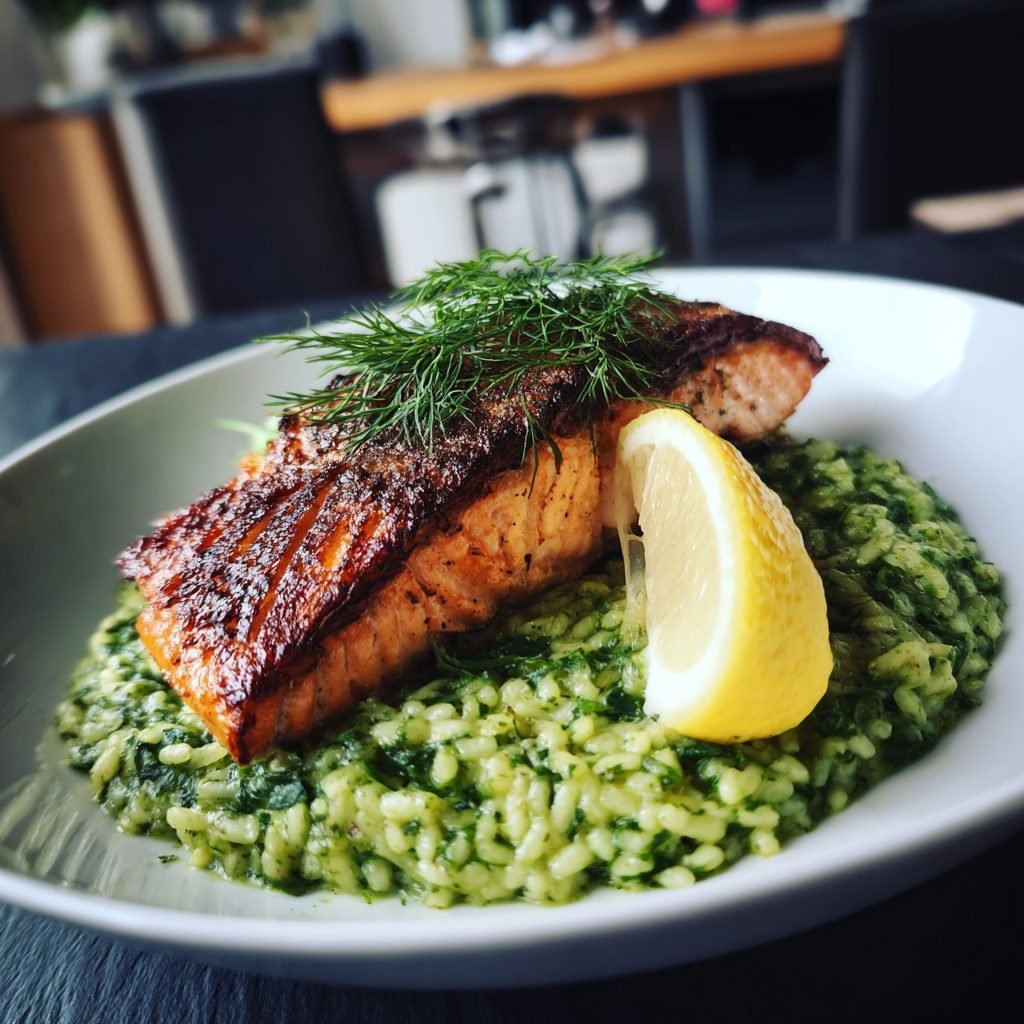 Gebratenes Lachsfilet mit Bärlauchrisotto