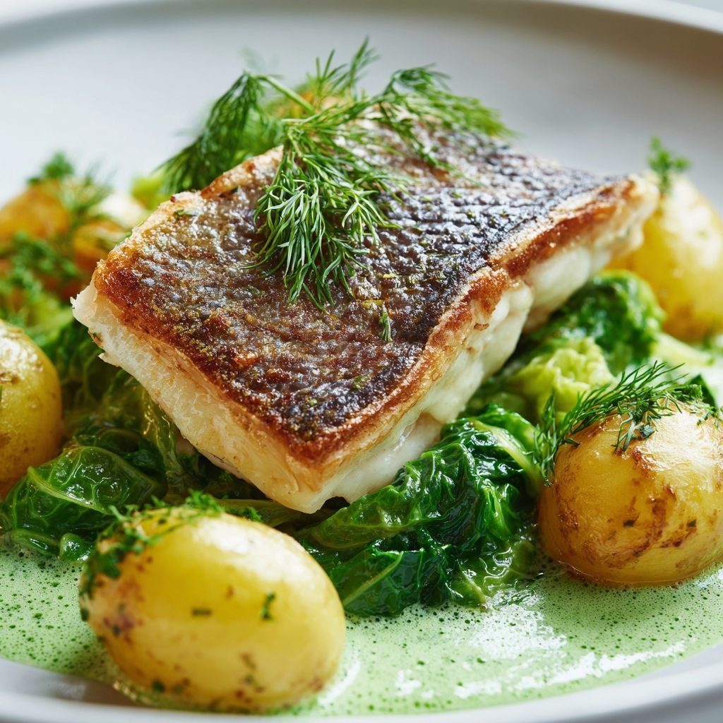 Gebratenes Zanderfilet auf Rahmwirsing mit neuen Kartoffeln
