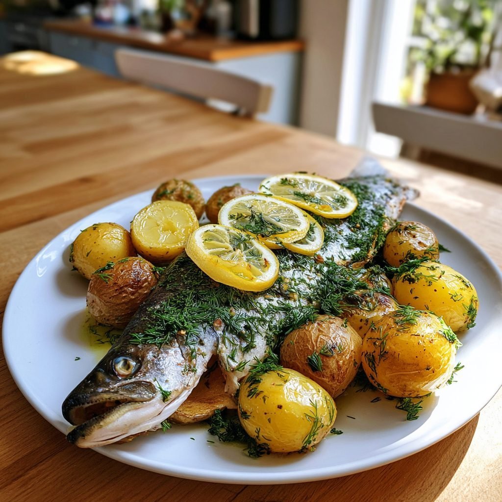 Gedämpfte Forelle mit frischen Kräutern und Zitrone