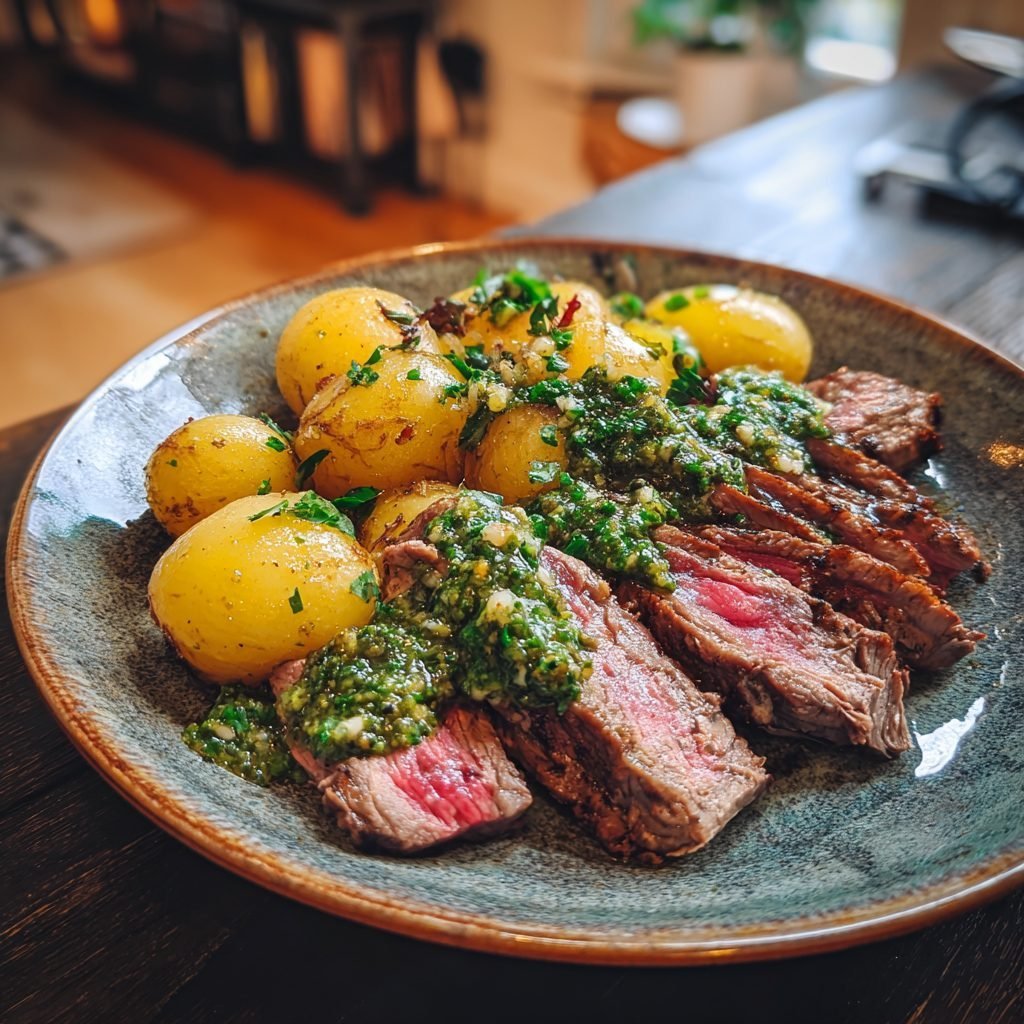 Gedünstetes Rindfleisch mit jungen Kartoffeln und Radieschen-Pesto