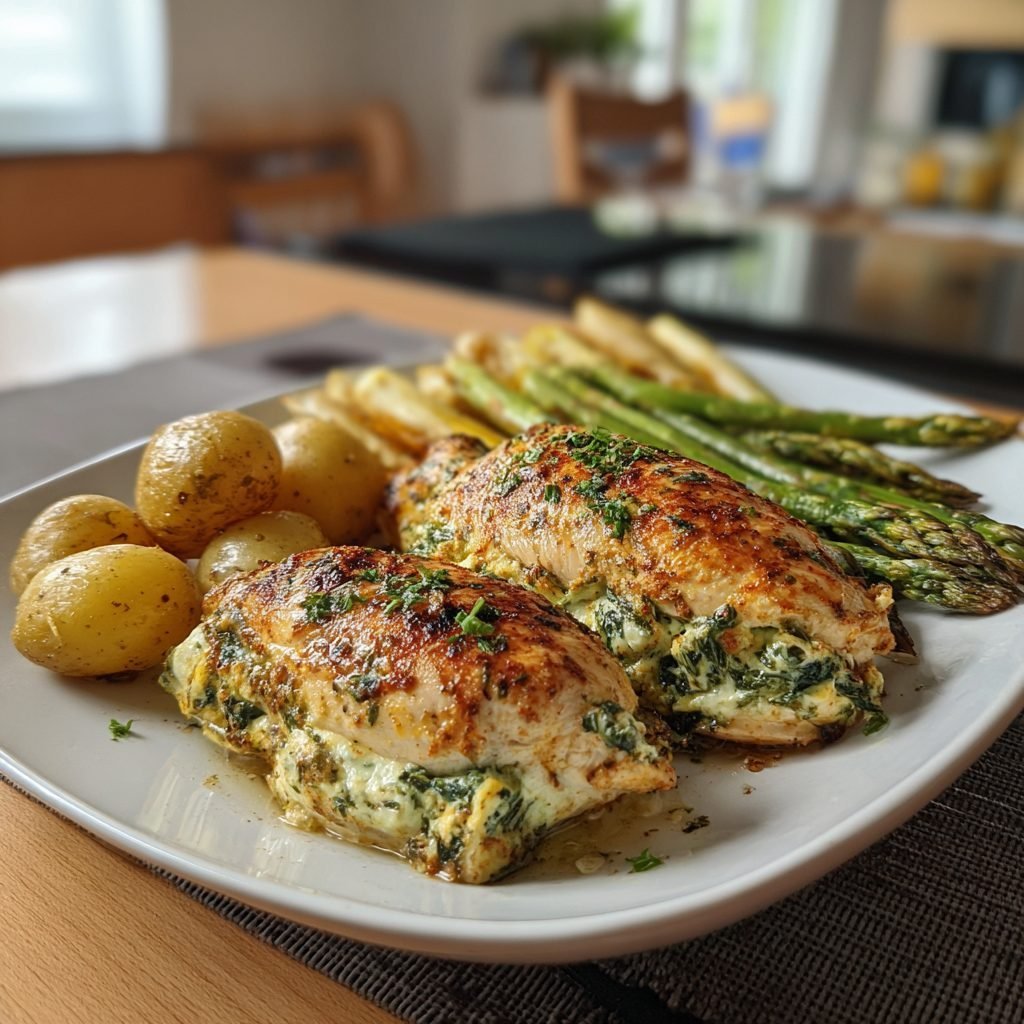 Gefüllte Hähnchenbrust mit Bärlauch und Frischkäse