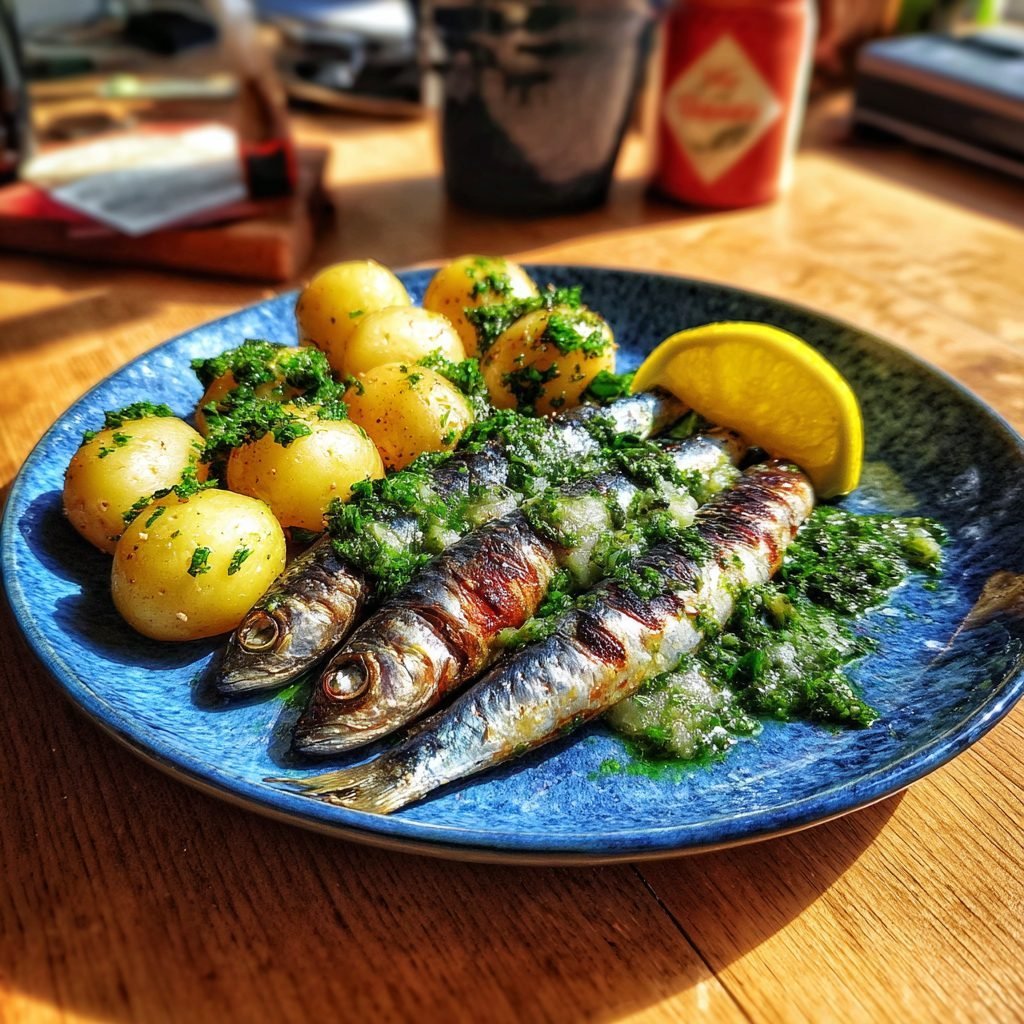 Gegrillte Sardinen mit Salzkartoffeln und Mojo Verde
