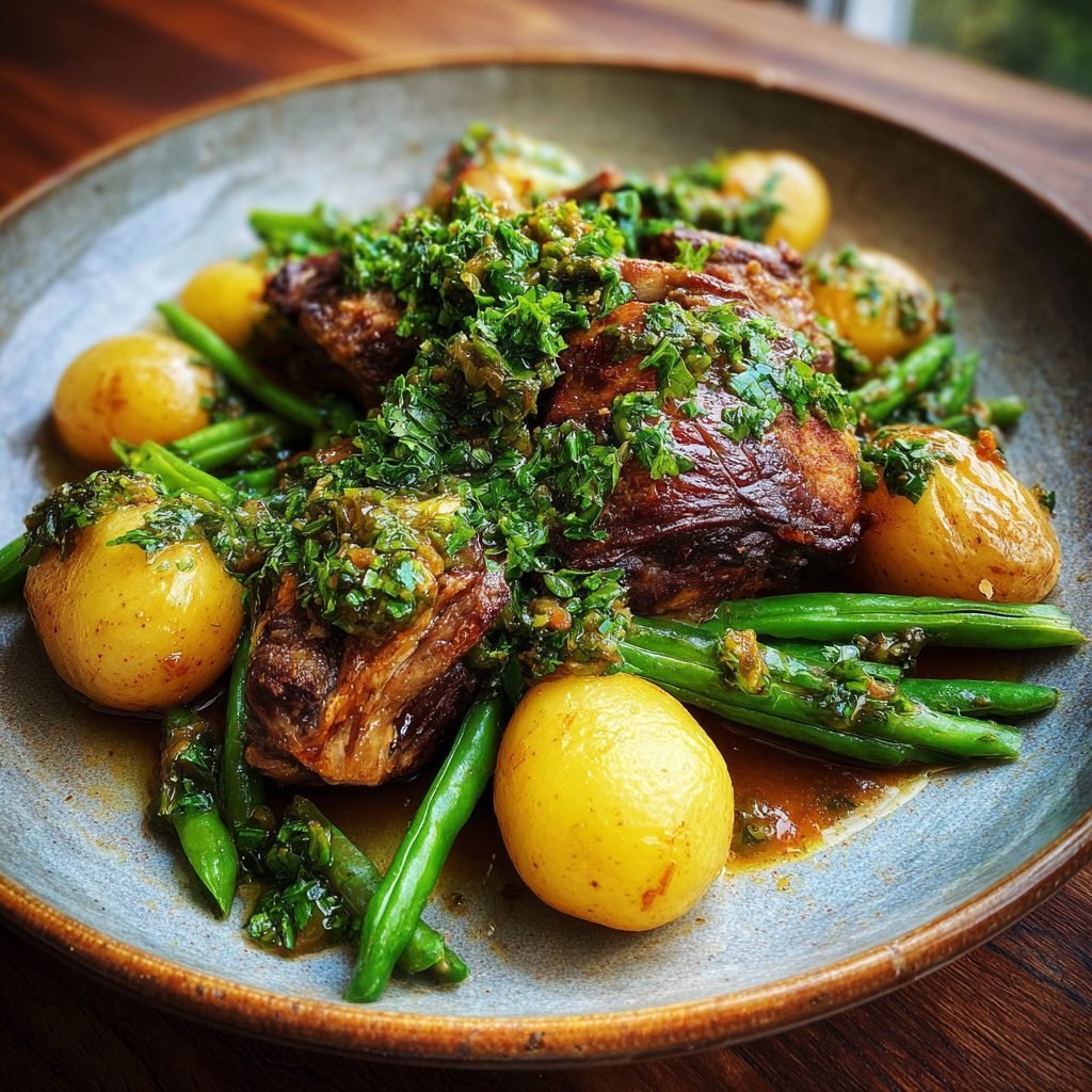 Geschmorte Lammkeule mit Frühlingsgemüse und Gremolata