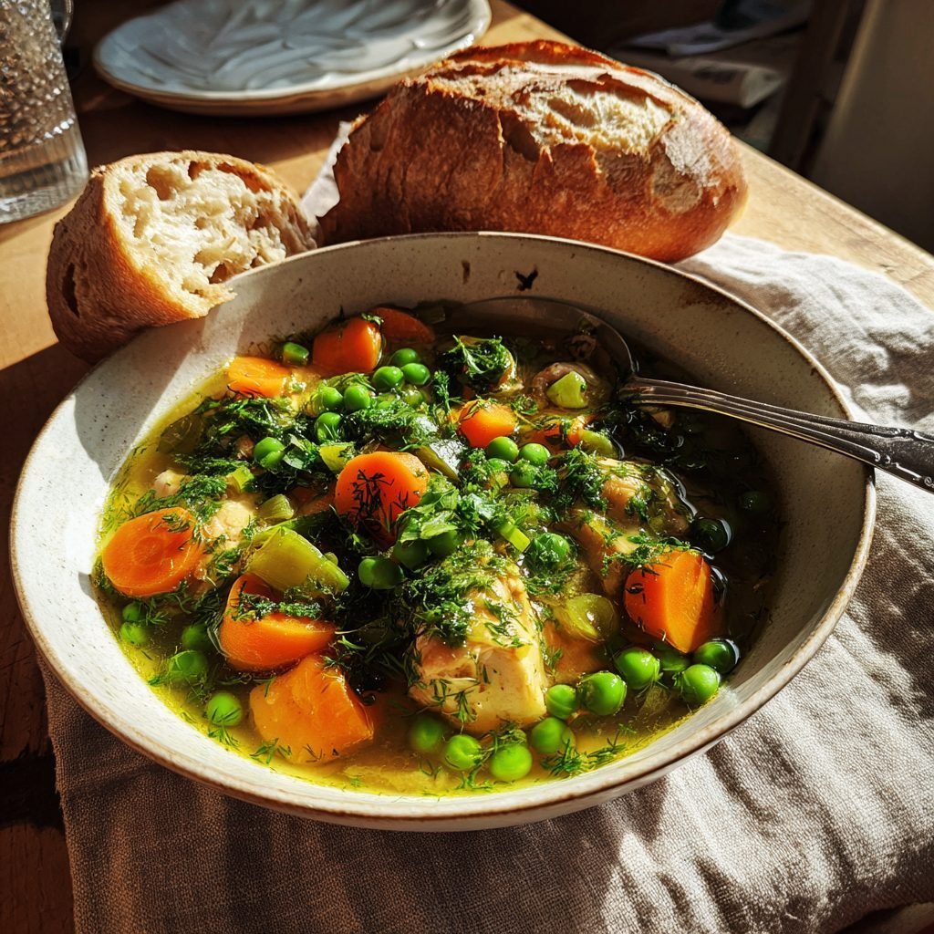 Hähnchen-Frühlings-Eintopf mit Estragon