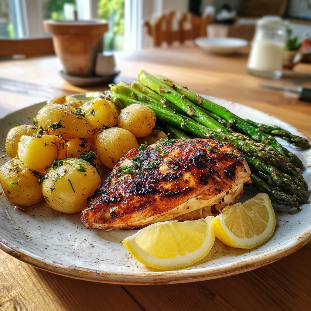 Hähnchenbrust mit Spargel und neuen Kartoffeln