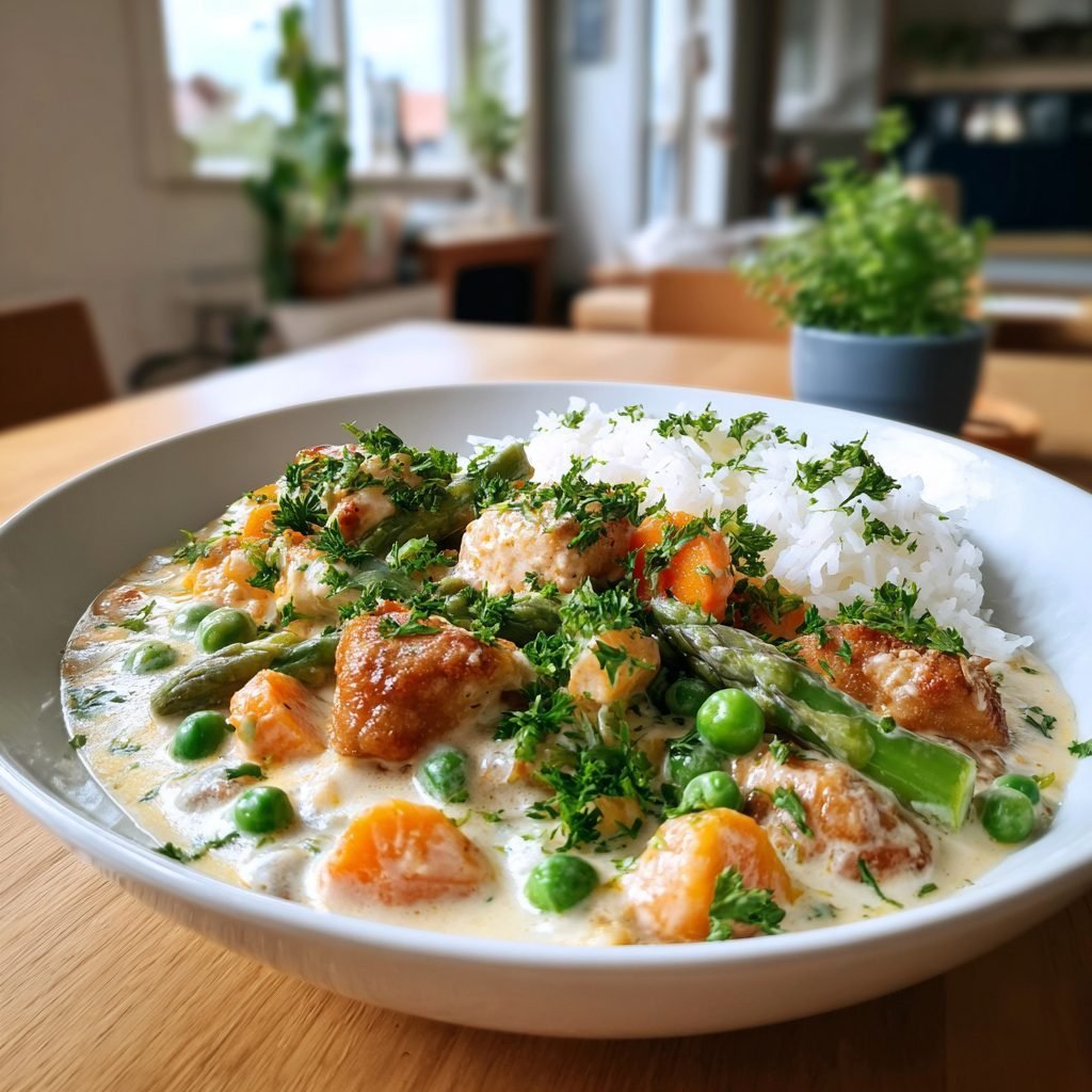Hähnchenfrikassee mit frischem Frühlingsgemüse
