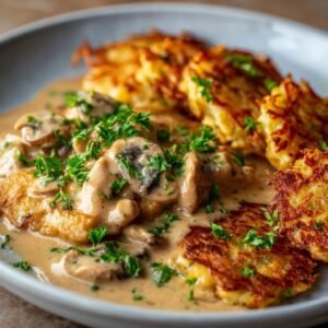 Hähnchengeschnetzeltes 'Zürcher Art' mit Rösti