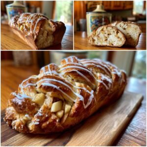 Hefezopf mit Apfelstückchen und Zimtglasur