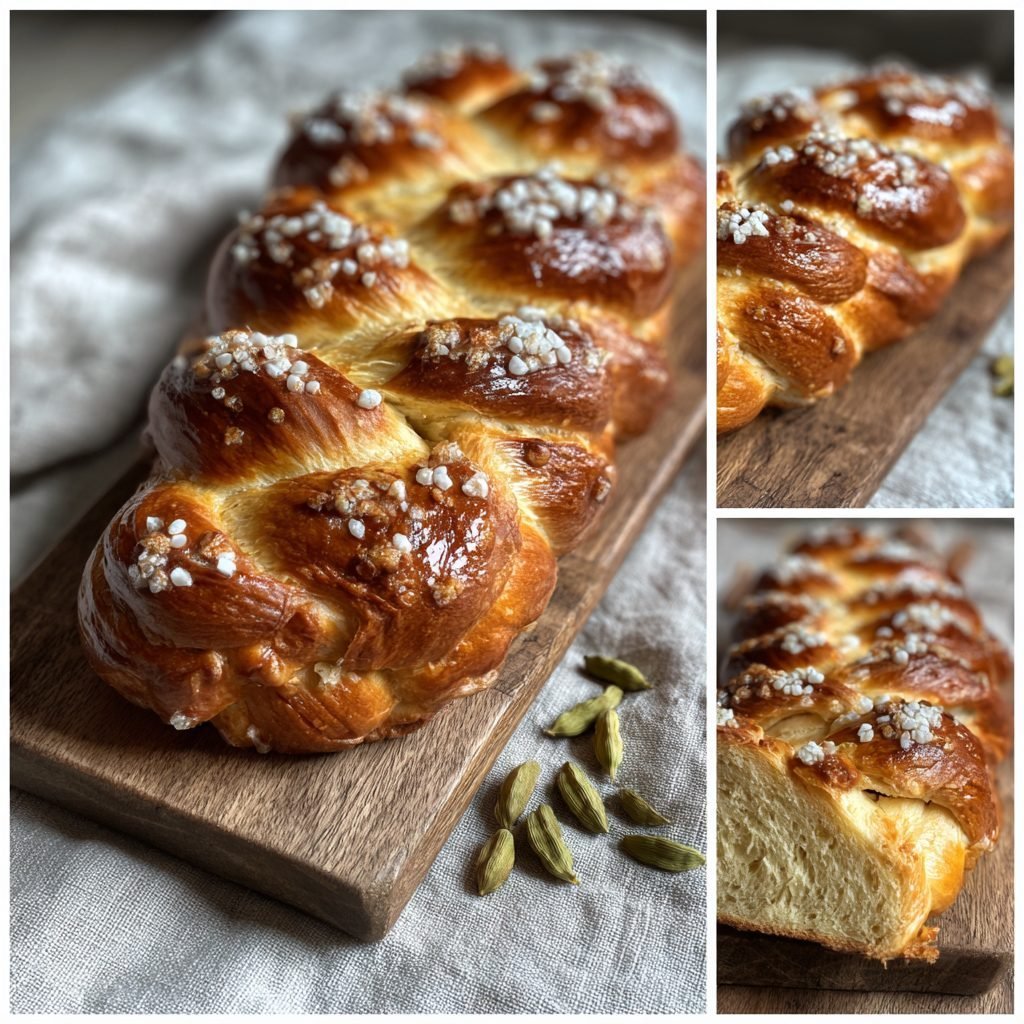 Hefezopf mit Kardamom und Hagelzucker