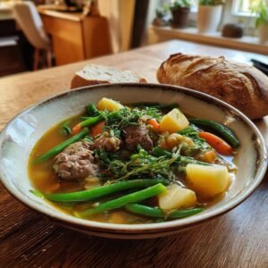 Herzhafter Bohnen-Eintopf mit Lamm und Bohnenkraut