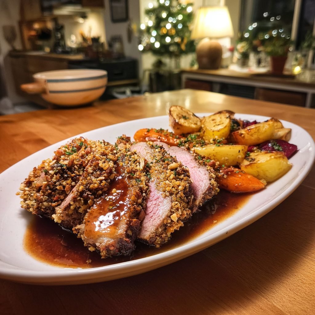 Kalbsbraten mit knuspriger Mandelkrokant-Kruste