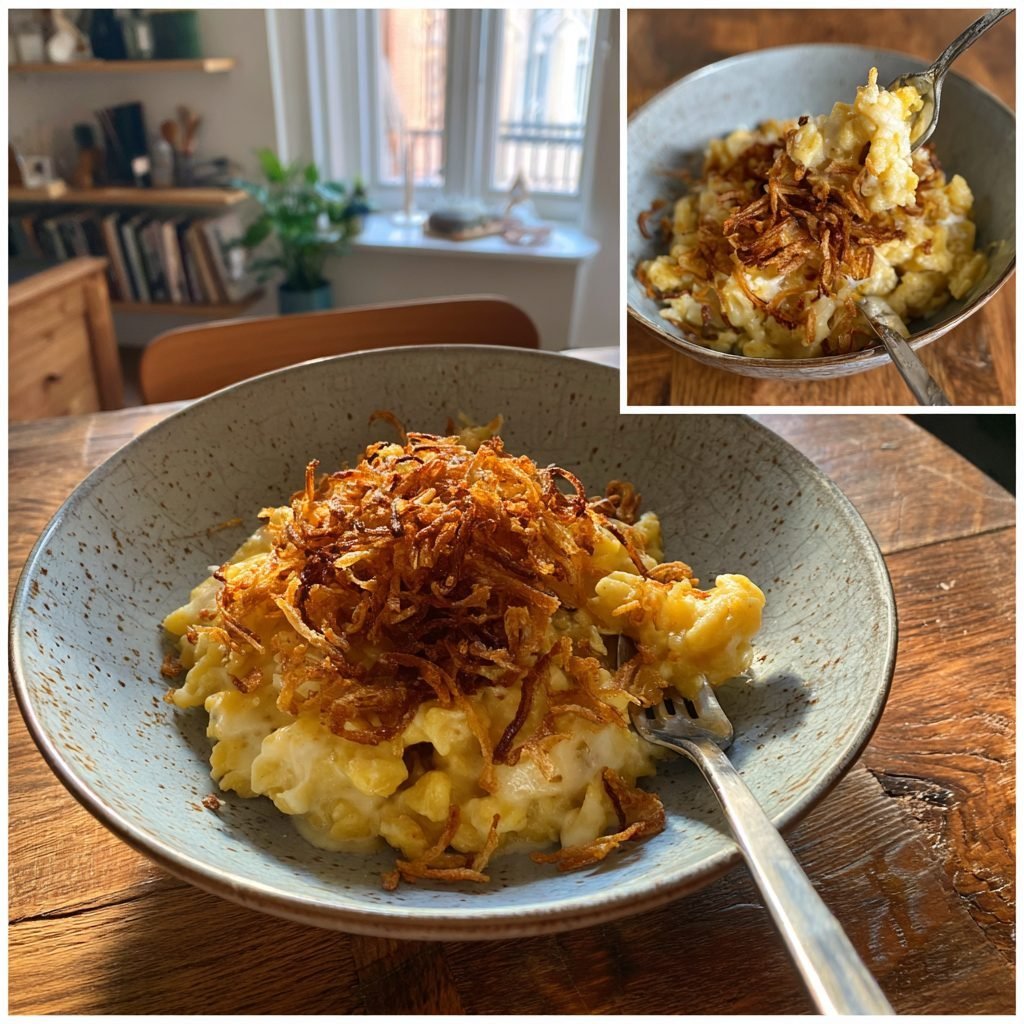 Klassische Käsespätzle mit Röstzwiebeln