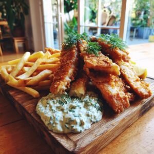 Knuspriger Backfisch mit krossem Teig und Dill-Remoulade