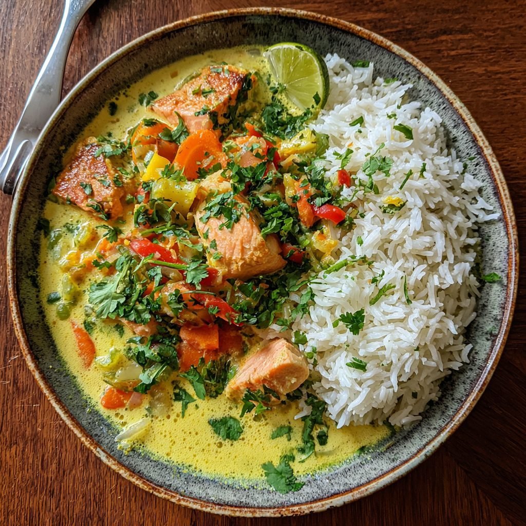 Lachs-Curry mit Kokosmilch und Limette