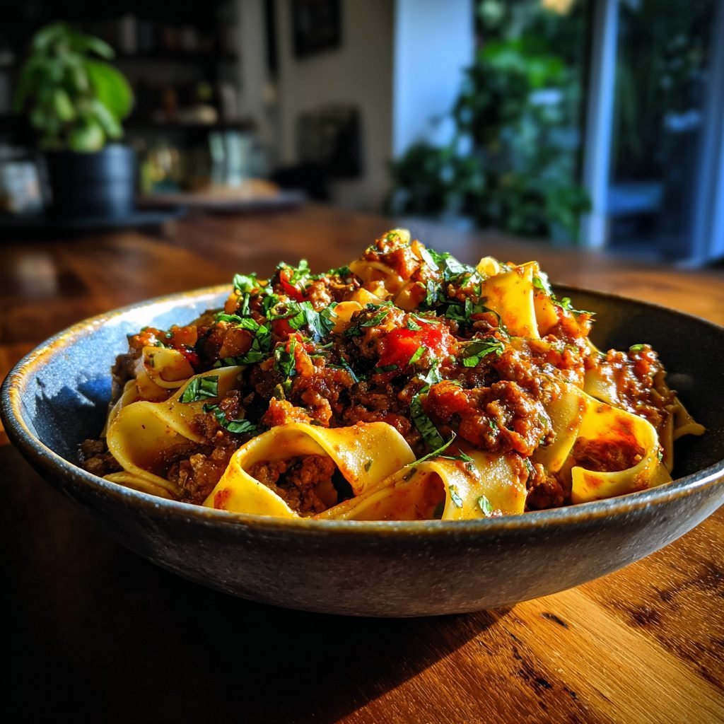 Lamm-Bolognese mit Minze und Zitrone auf Pappardelle