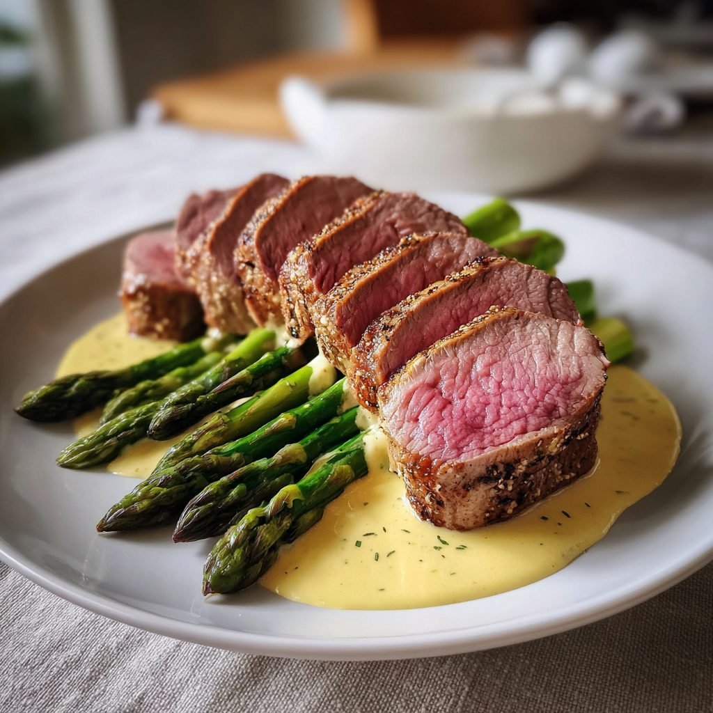 Lammfilet mit grünem Spargel und Zitronen-Estragon-Soße