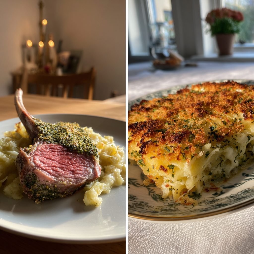 Lammkarree mit Bärlauchkruste und cremigem Kartoffelgratin