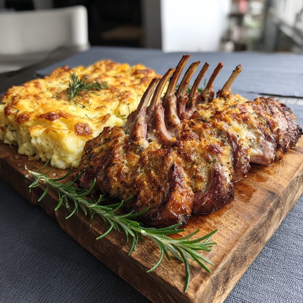 Lammkarree mit Kräuterkruste und cremigem Kartoffelgratin
