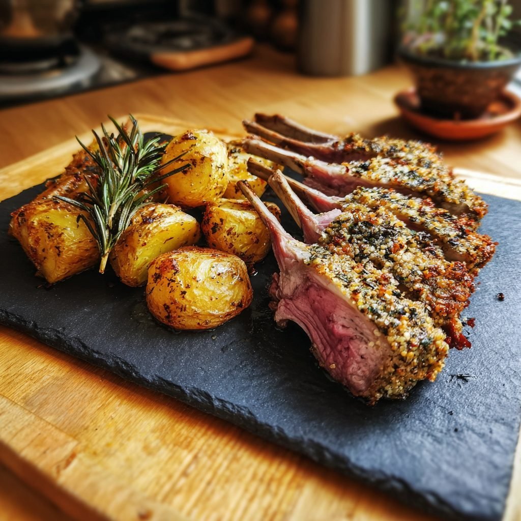 Lammkarree mit Kräuterkruste und Rosmarinkartoffeln