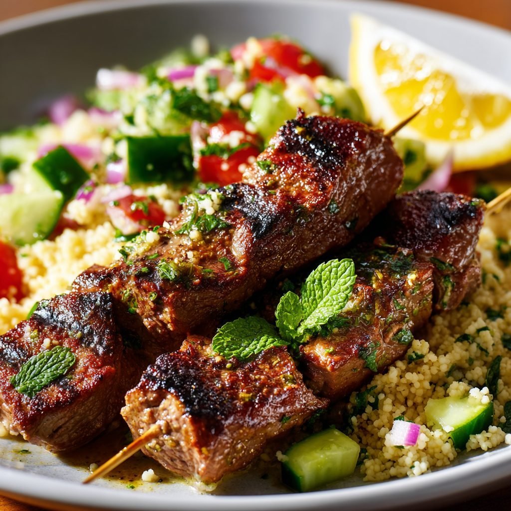 Marinierte Lammspieße mit mediterranem Couscous-Salat