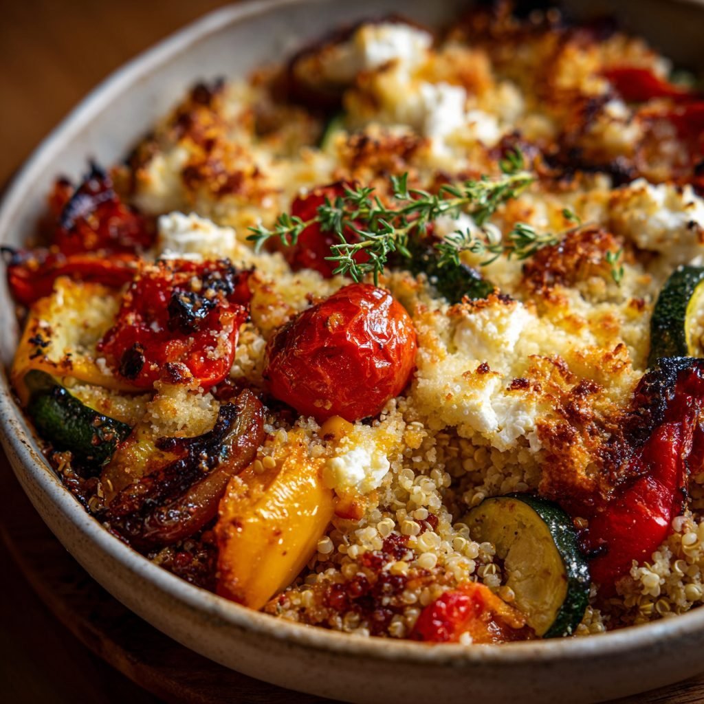 Mediterraner Gemüse-Feta-Auflauf mit Kräuterbulgur