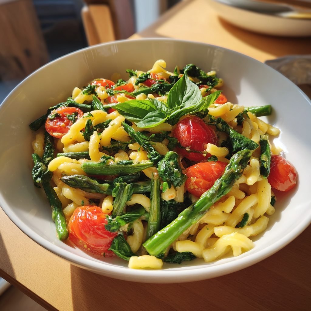 Pasta Primavera mit Frühlingsgemüse und Zitronensauce
