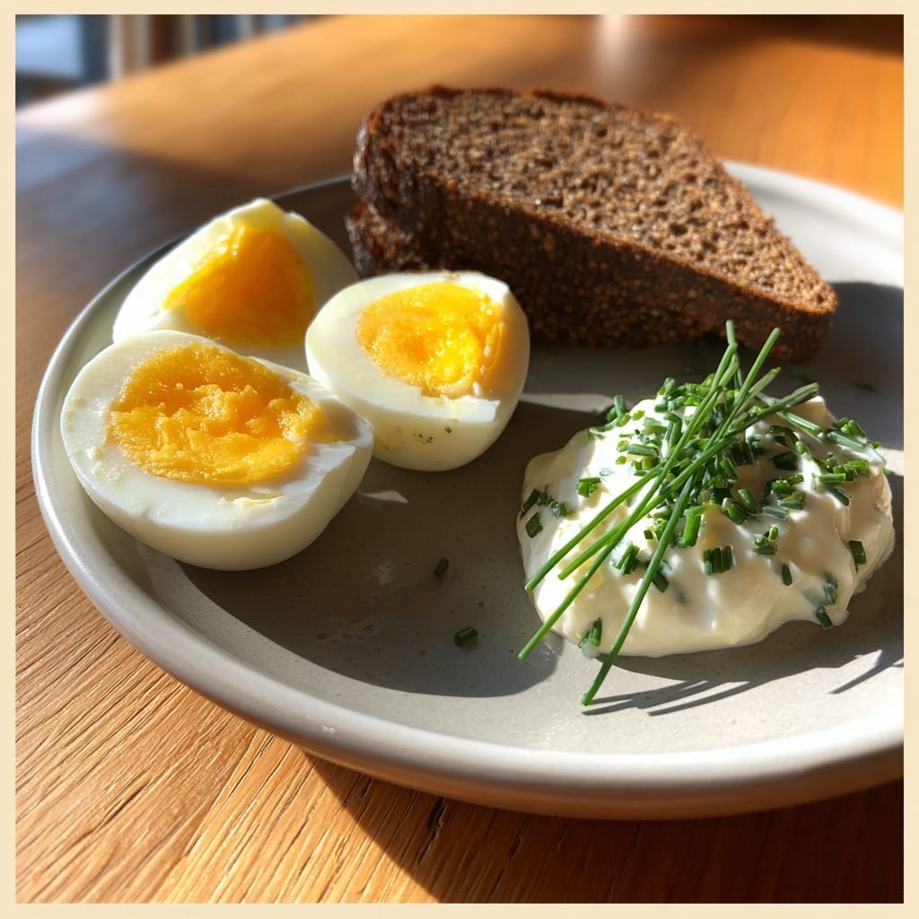 Perfekte Gekochte Eier mit frischem Kräuterquark