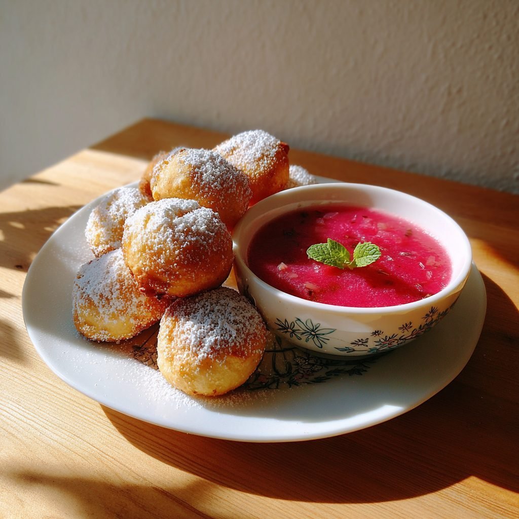 Quarkkeulchen mit Rhabarberkompott