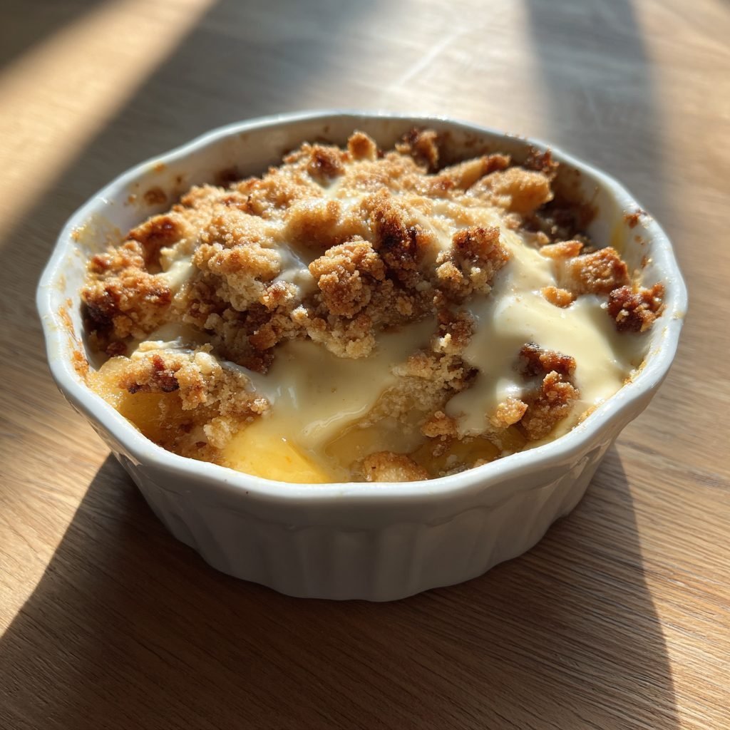Rhabarber-Crumble mit selbstgemachter Vanillesauce